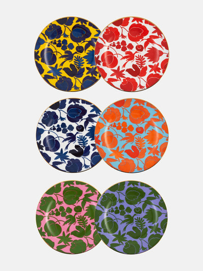 La DoubleJ Multi-coloured floral plates (set of 6) at Collagerie