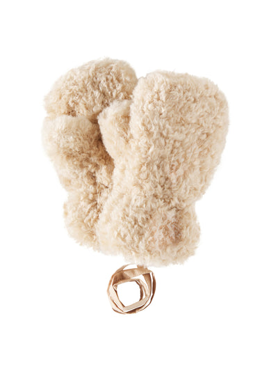 Jellymallow Logo faux fur mittens at Collagerie