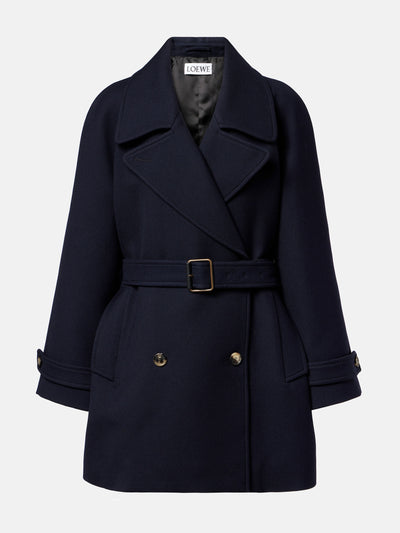 Loewe Belted double-breasted wool coat at Collagerie