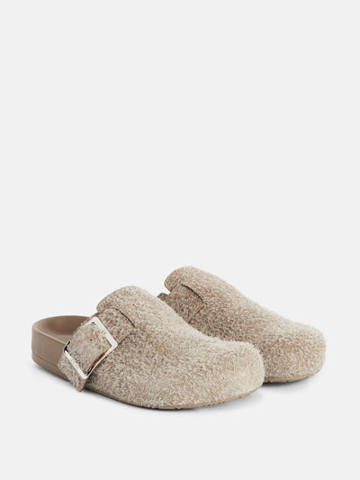 Loewe Ease Buckle brushed suede mules at Collagerie