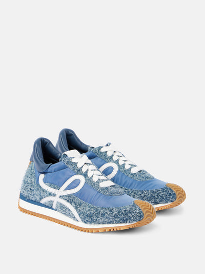 Loewe Flow Runner suede-trimmed denim sneakers at Collagerie