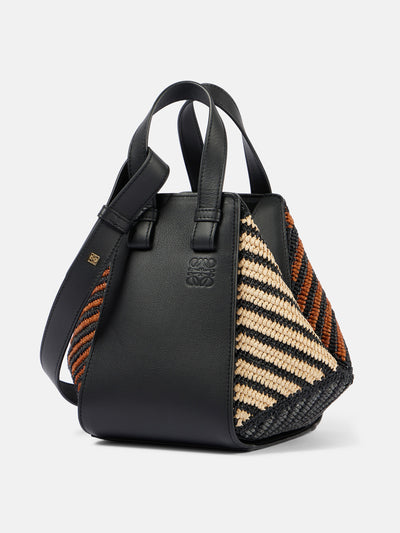 Loewe Hammock Small leather-trimmed raffia tote bag at Collagerie