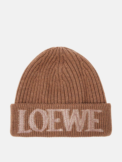 Loewe Logo ribbed-knit wool-blend beanie at Collagerie