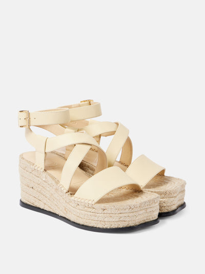 Loewe Paula's Ibiza Petal leather espadrille wedges at Collagerie