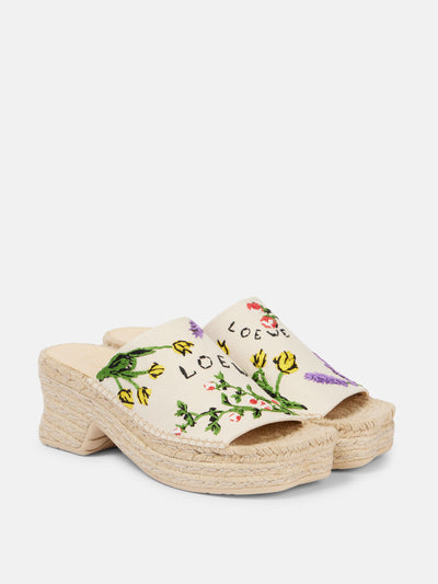 Loewe Paula's Ibiza Petal 80 platform mules at Collagerie