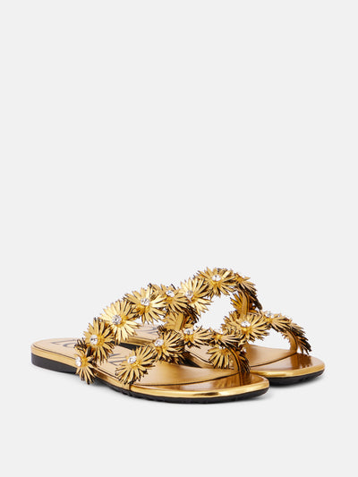 Loewe Petal Flower metallic leather sandals at Collagerie