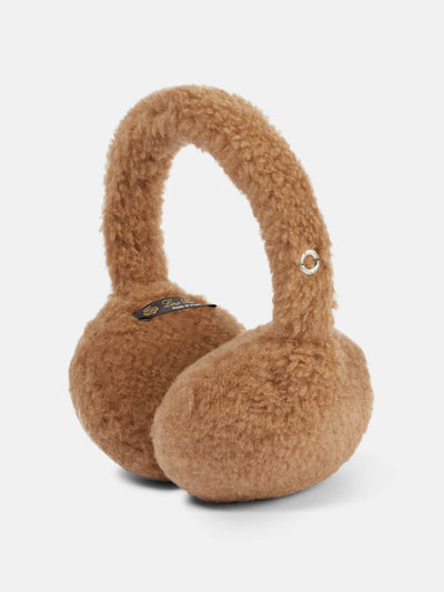 Loro Piana Brown camel hair and silk earmuffs at Collagerie