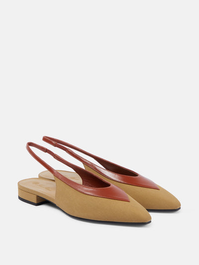 Loro Piana Rebecca leather-trimmed canvas slingback flats at Collagerie