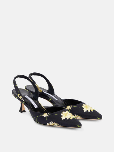 Manolo Blahnik Carolyne 50 floral slingback pumps at Collagerie