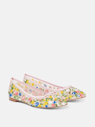 Manolo Blahnik Verdino embroidered mesh ballet flats at Collagerie