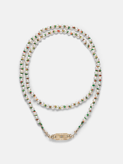 Marie Lichtenberg Baby 14kt gold locket necklace with diamonds and pearls at Collagerie