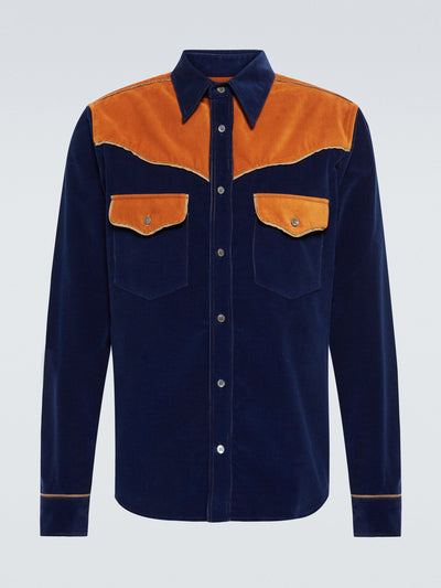 Marni Navy and orange corduroy Western shirt at Collagerie