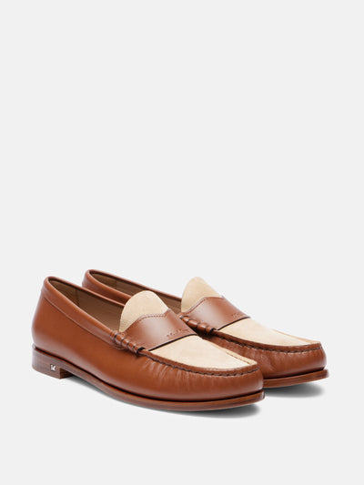Max Mara Logo leather and suede mocassins at Collagerie