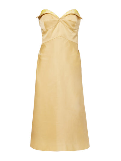 McQueen Strapless satin midi dress at Collagerie