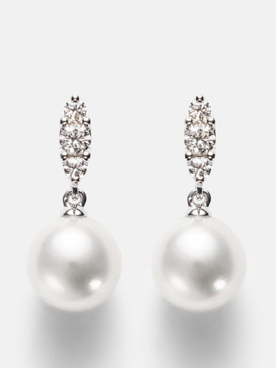 Mikimoto 18kt white gold drop earrings with Akoya pearls and diamonds at Collagerie