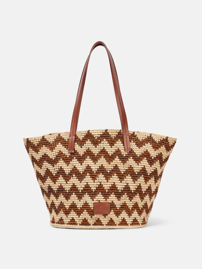 Missoni Zigzag Large leather-trimmed raffia tote bag at Collagerie