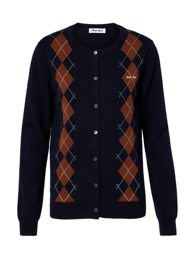 Miu Miu Argyle cashmere cardigan at Collagerie