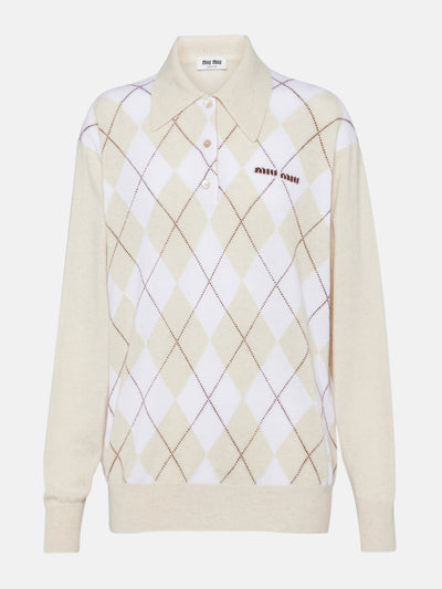 Miu Miu Argyle cashmere polo shirt at Collagerie