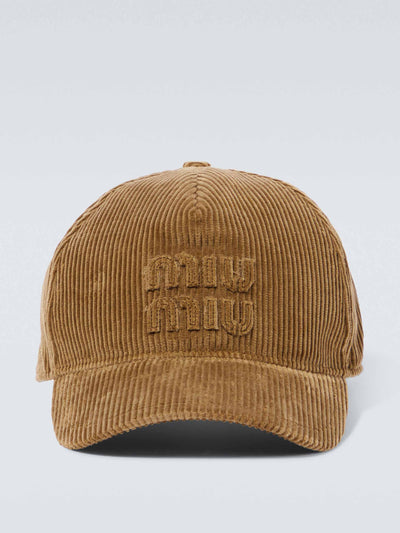 Miu Miu Logo corduroy baseball cap at Collagerie