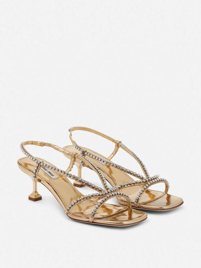 Miu Miu Embellished metallic leather sandals at Collagerie