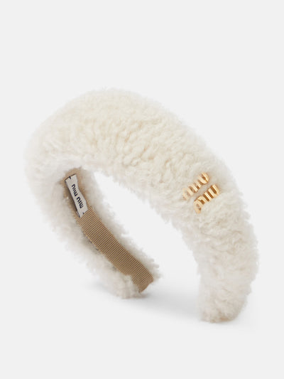 Miu Miu Logo shearling headband at Collagerie