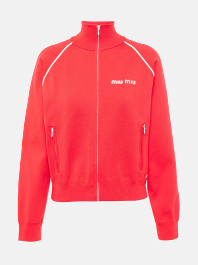 Miu Miu Logo fleece track jacket at Collagerie