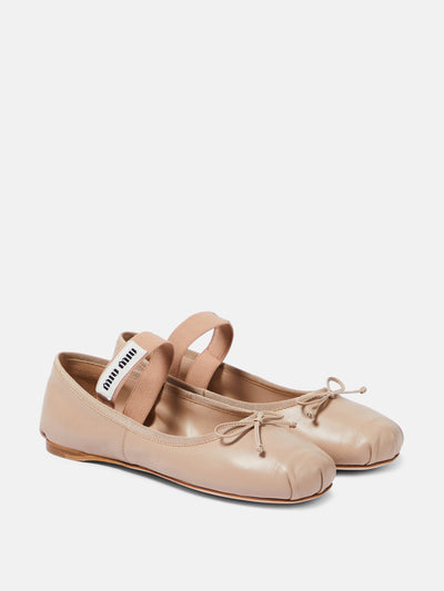 Miu Miu Logo leather ballet flats at Collagerie