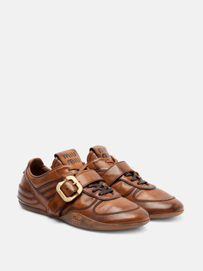 Miu Miu Logo leather sneakers at Collagerie