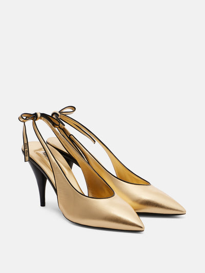Miu Miu Metallic leather slingback pumps at Collagerie