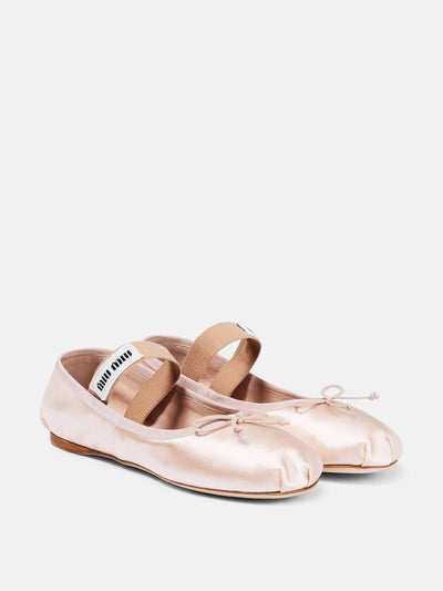 Miu Miu Logo satin ballet flats at Collagerie