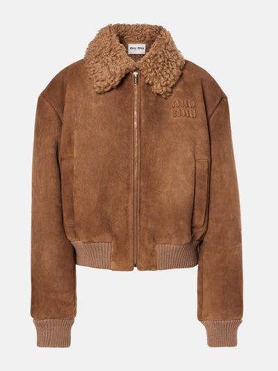 Miu Miu Shearling-trimmed cropped suede jacket at Collagerie