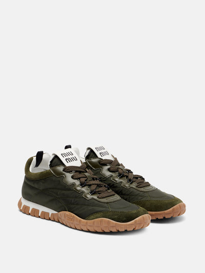 Miu Miu Tyre suede-trimmed sneakers at Collagerie