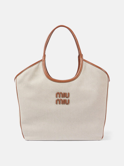 Miu Miu Ivy Large leather-trimmed canvas tote bag at Collagerie