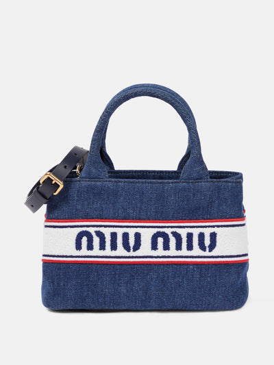 Miu Miu Logo denim tote bag at Collagerie