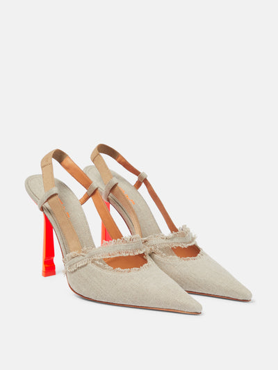 Off-White Grey linen slingback pumps at Collagerie