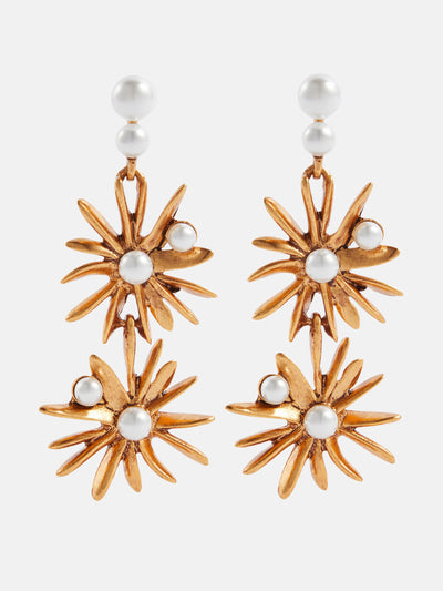 Oscar De La Renta Starburst faux pearl drop earrings at Collagerie