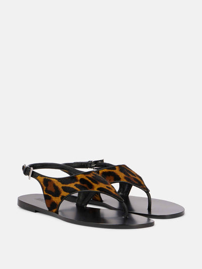 Paris Texas Amalfi leopard-print calf hair thong sandals at Collagerie