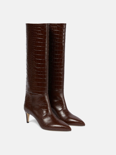 Paris Texas Croc-effect leather knee-high boots at Collagerie