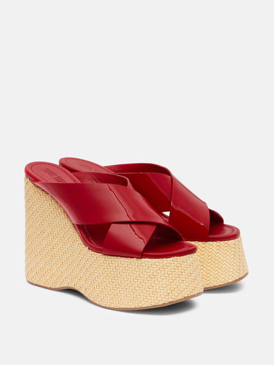 Paris Texas Mara patent leather wedge mules at Collagerie