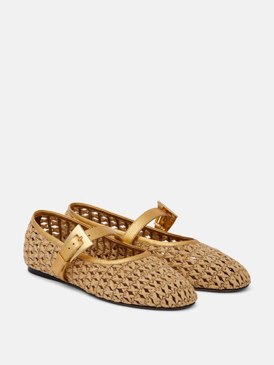 Paris Texas Sveva raffia Mary Jane flats at Collagerie