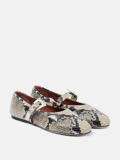 Paris Texas Sveva snake-effect leather Mary Jane flats at Collagerie