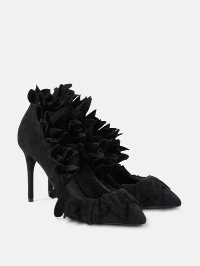 Alaïa Petal ruffled suede pumps at Collagerie