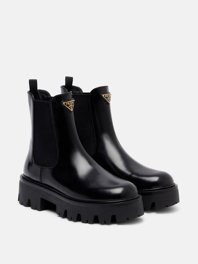 Prada 50 leather platform Chelsea boots at Collagerie