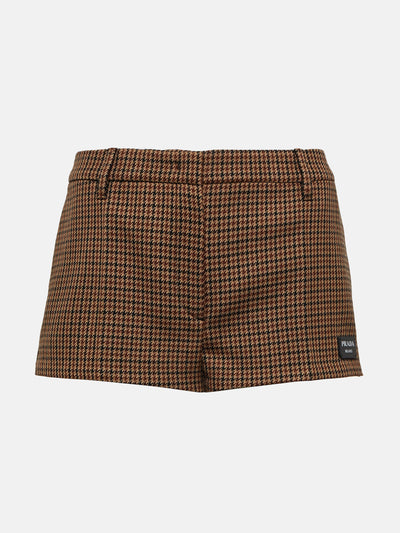 Prada Houndstooth virgin wool shorts at Collagerie