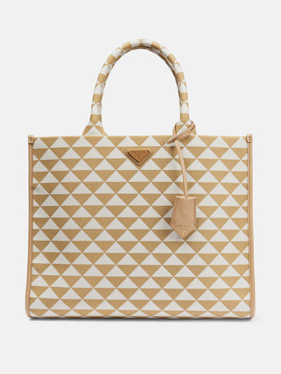 Prada Beige leather-trimmed tote bag at Collagerie