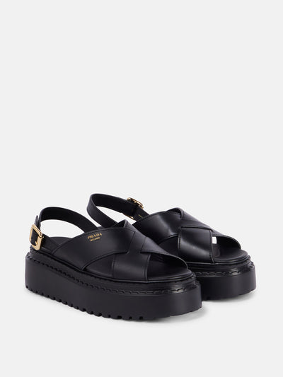 Prada Leather platform sandals at Collagerie