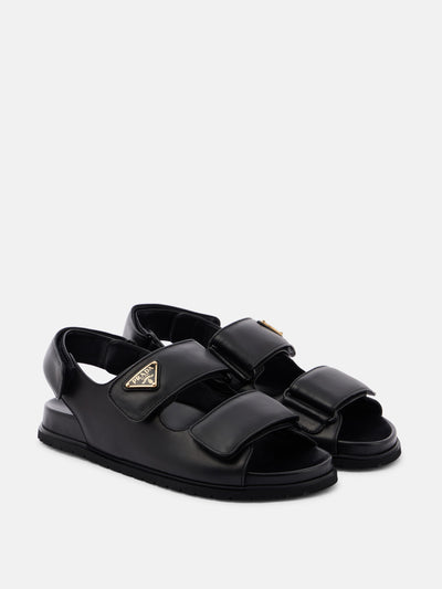 Prada Logo leather sandals at Collagerie