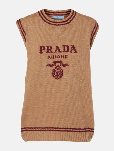 Prada Logo wool and cashmere sweater vest at Collagerie