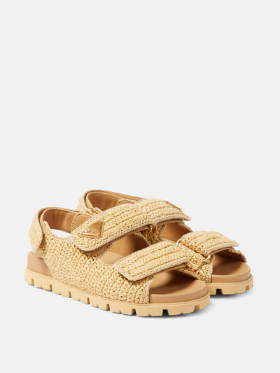 Prada Monolith crochet raffia-effect sandals at Collagerie