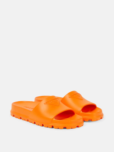 Prada Orange rubber slides at Collagerie